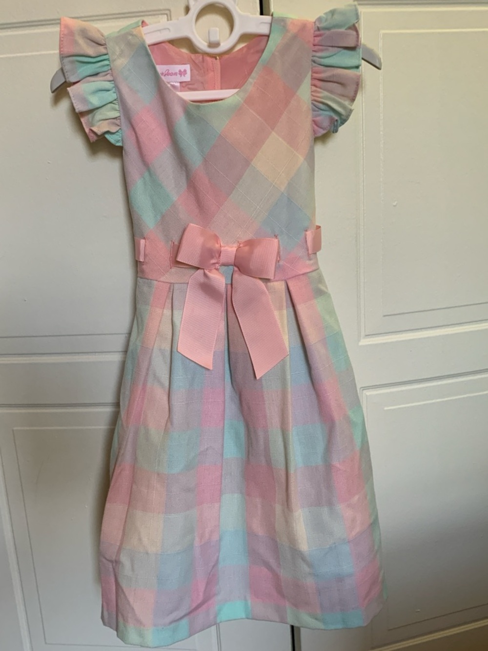 Bonnie Jean SpringPastel Plaid Bow Waist Party Dress